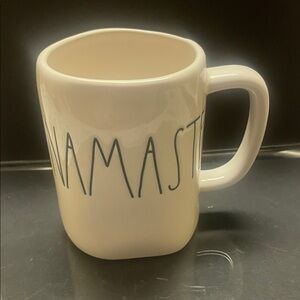 White Ceramic Mug with Namaste Design rae Dunn